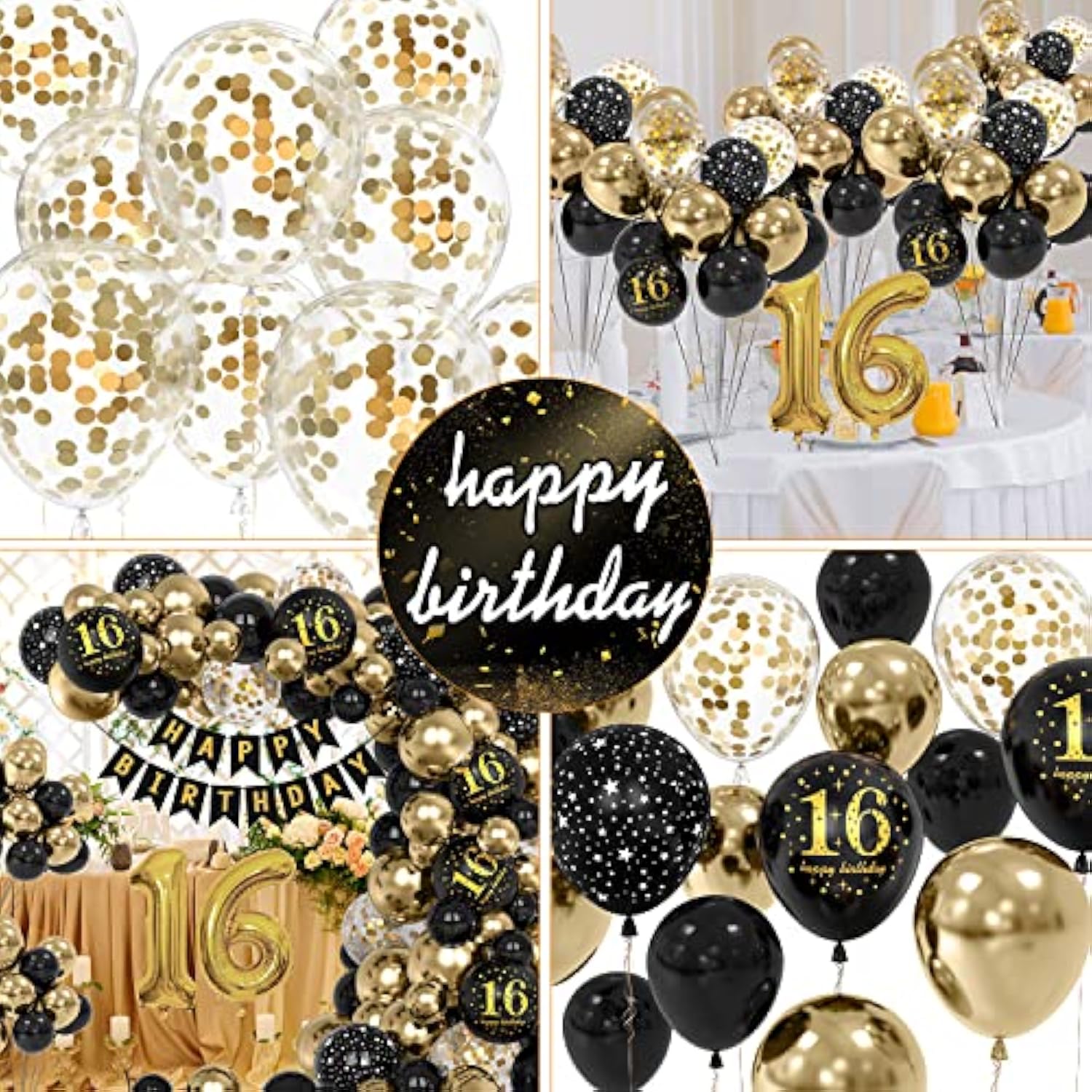 Black & Gold 16th Birthday Balloon Set: Party Decorations