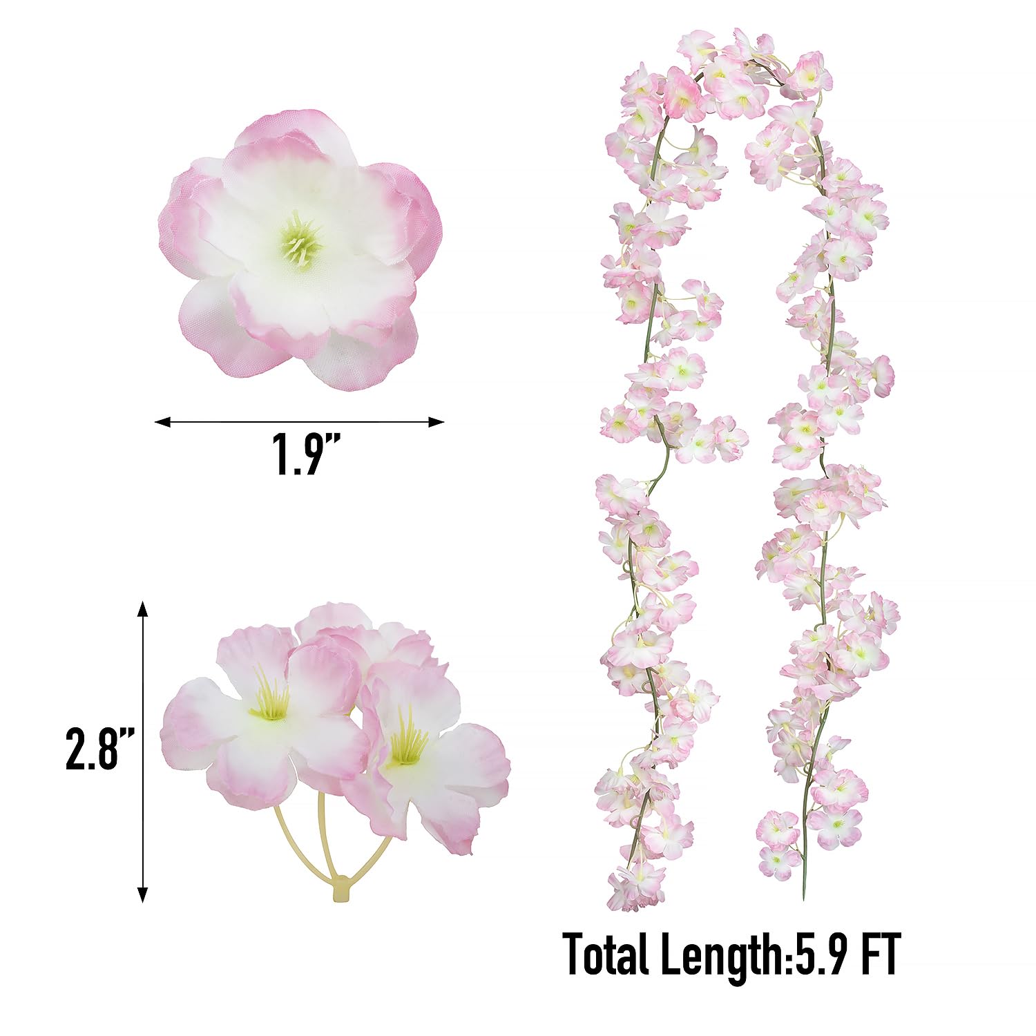 2 Pack /70Inch/5.9Ft Artificial Cherry Blossom For Hanging Vines Silk Flower Garland For Wedding Party Pink Wall Decor Japanese Decoration Light Pink (Smaill Size)