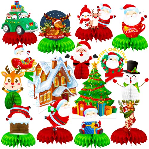 15PCS Christmas Party Honeycomb Centerpieces, Christmas Party Table Decoration With Santa Claus, Christmas Tree, Snowman for Holiday XMAS Supplies Christmas Party Supplies