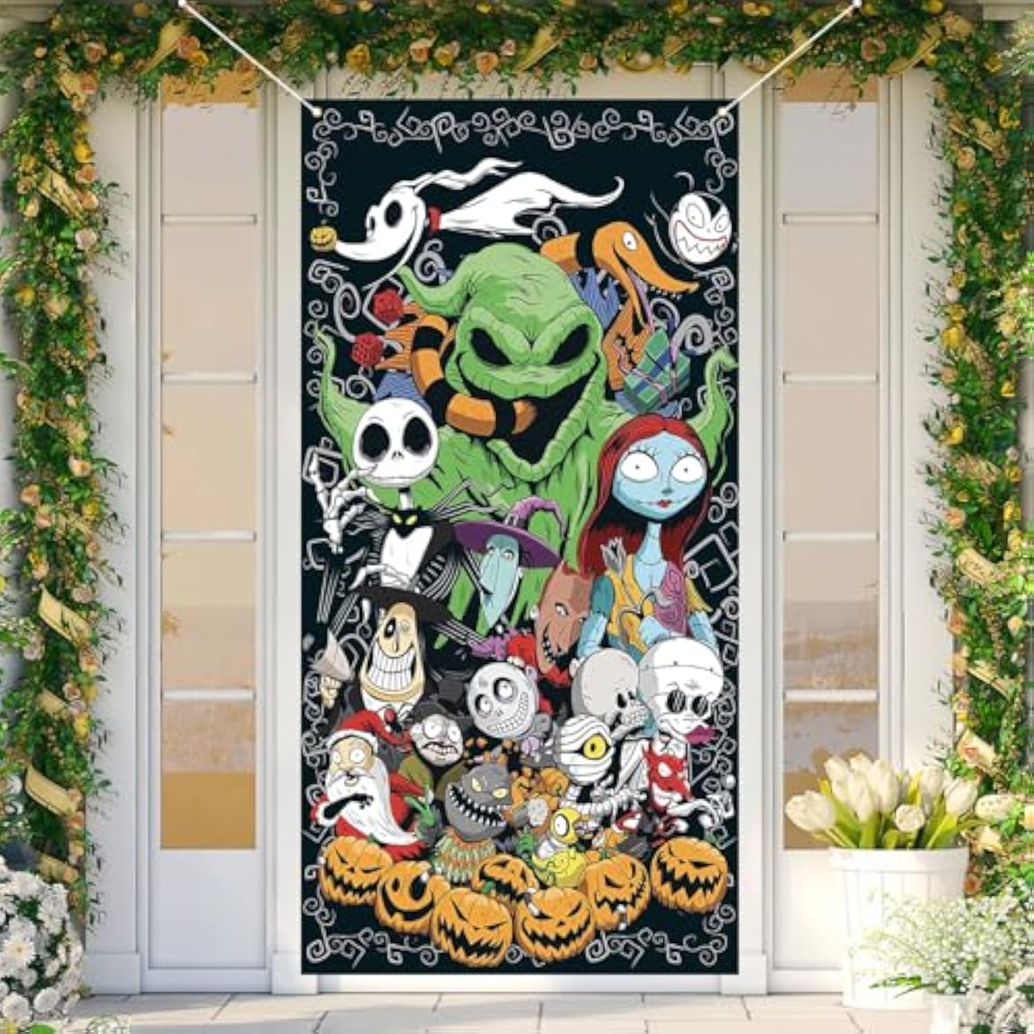 Halloween Door Cover Happy Birthday Photo Backdrop Halloween Birthday Party Decor