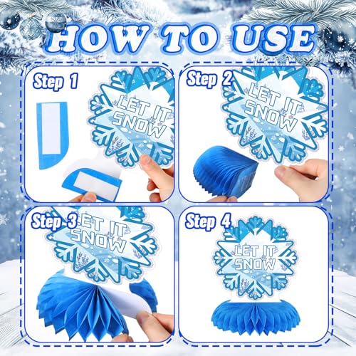 12 Pcs Winter Decorations, Winter Centerpieces Snowman Wonderland Party Supplies Snowflake Honeycomb Wonderland Centerpieces for Table Decorations Supplies