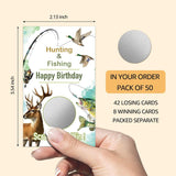 50 Pack Hunting And Fishing Birthday Party Scratch Off Game, Jungle Hunting Theme Scratch Cards For Birthday Game, Nature Camping Raffle Tickets For Retirement Celebration Family Activity
