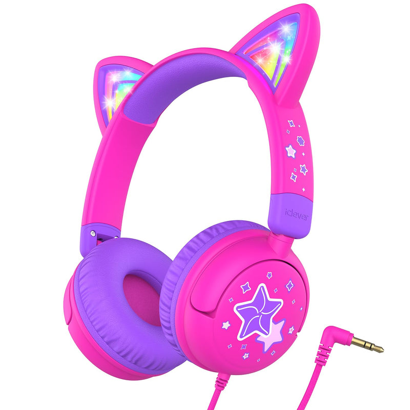 iClever Kids Headphones Cat Ear, LED Light Up, 85dBA Safe Volume, Stereo Sound