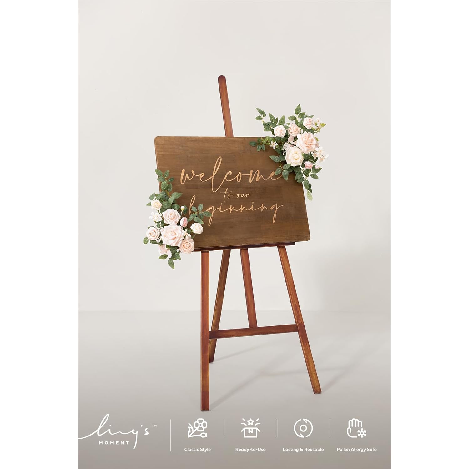 2Pcs Wedding Floral Swag Welcome Sign Artificial Flowers Backdrop Garland Blush & Cream Ceremony Reception Wall Home Decorations Entryway Faux Outdoor Board Head Table Decor