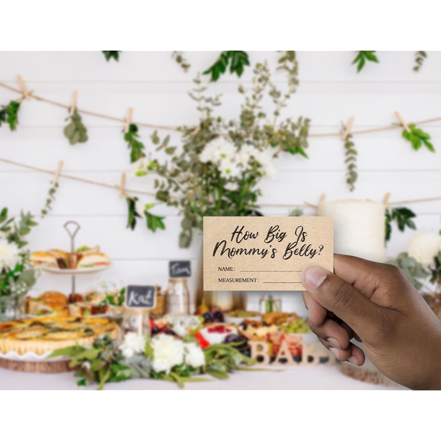 Kraft Paper How Big Is Mommy'S Belly Sign,Guess Mommy'S Belly Size Game Kit (1 Standing Sign + 50 Guessing Cards), Baby Showers Decorations-Npzhb03