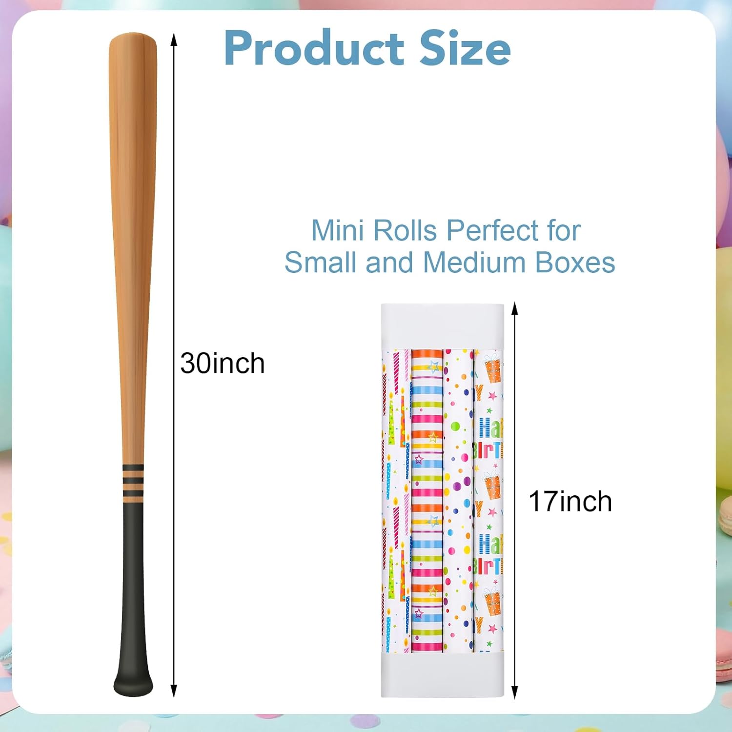 Birthday Wrapping Paper Rolls Colorful Gift Wrapping Paper With Happy Birthday Lettering Candles Polka Dots Stripes Design For Party Baby Shower - 4 Rolls - 17 In X 120 In(10Ft) Per Roll