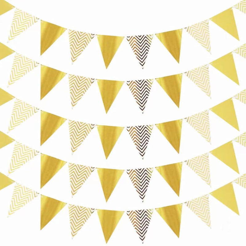 5 Pack (60Pcs Gold Paper Pennants) Decorations Are Made Up Of Paper Pe