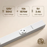 24 Inch Hardwired Under Cabinet Power Strip with USB Ports and 3 Outlets for Kitchen and Workshop