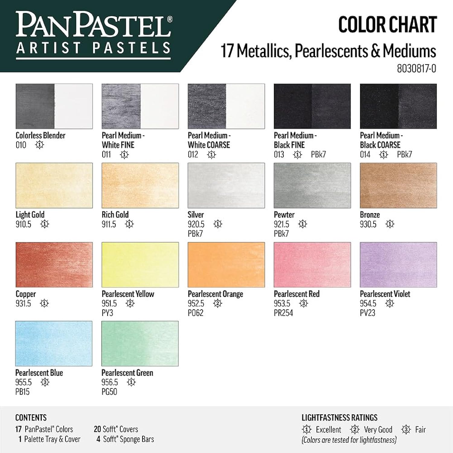 PanPastel Artist Pastels by GOLDEN, Metallics, Pearlescents & Mediums Set, 17 Color, Professional Artist Pastels, Unique Pan Format (cake-like)