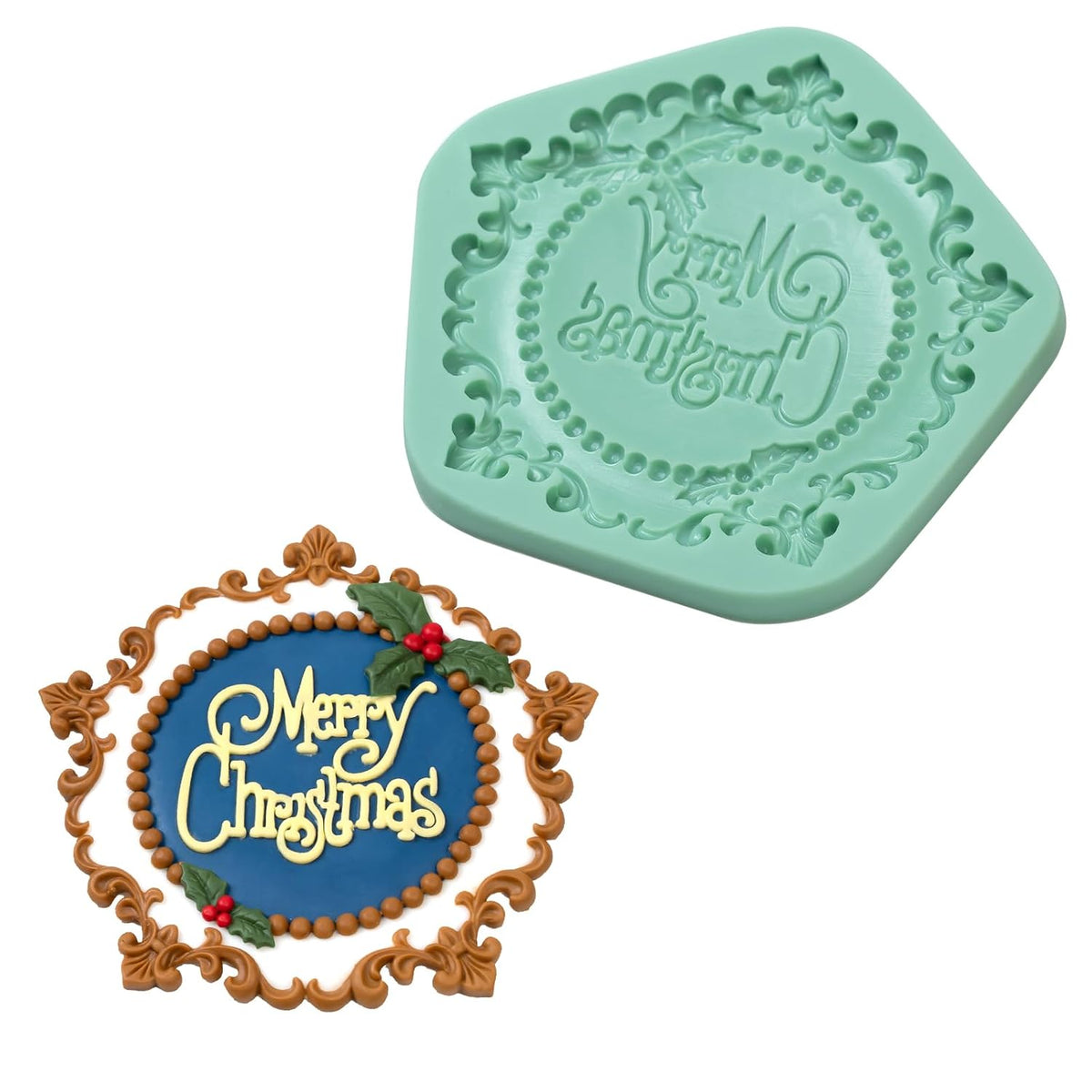 Christmas Fondant Molds Set,Christmas Reindeer Chocolate Candy Mold Holly Leaves Sugar Craft Molud For Baking Cake Decorations?Christmas Wreath?