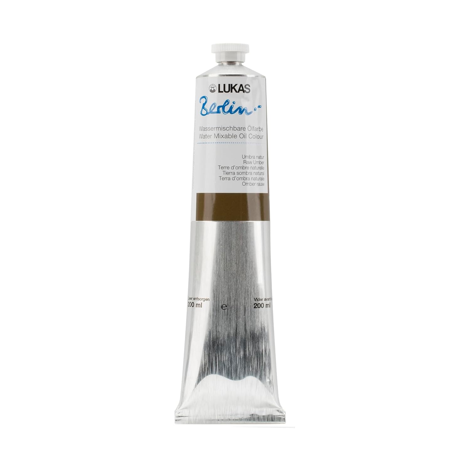 Lukas Berlin Pro Artists Water Mixable Oil Paint 200 Ml Tube Raw Umber, Water Soluble, Lightfast Pigments, Quick Drying, Easy Clean-Up, Eco-Friendly, Professional Quality, 40 Color Range