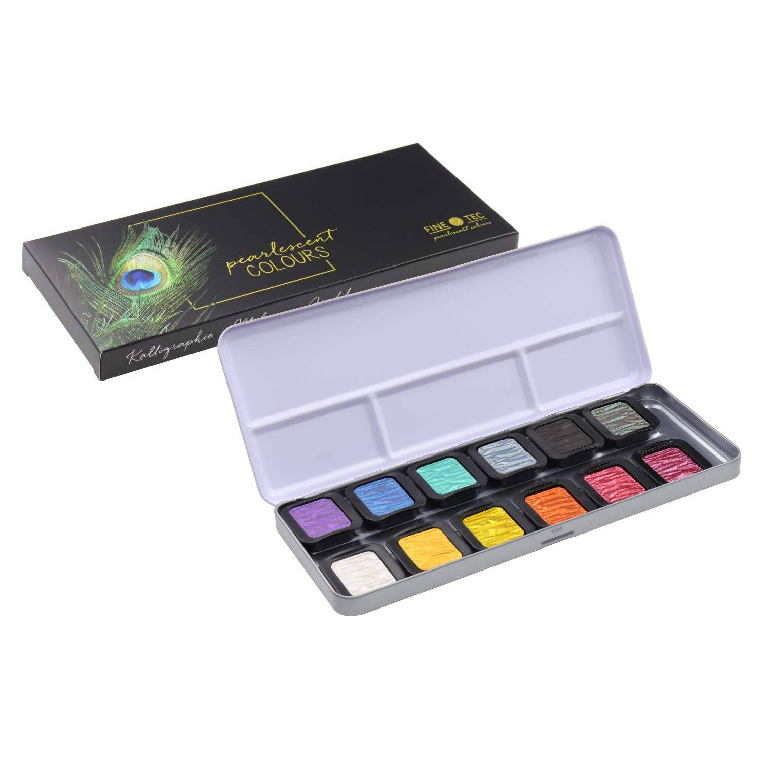 Watercolor Metal Tin, 12-Color Pearlescent Rainbow Set (F1200)