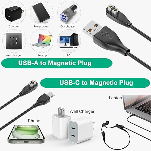 2 Pack USB & USB C Magnetic Charger Cable for Shokz OpenRun Pro Aeropex OpenComm Headphones