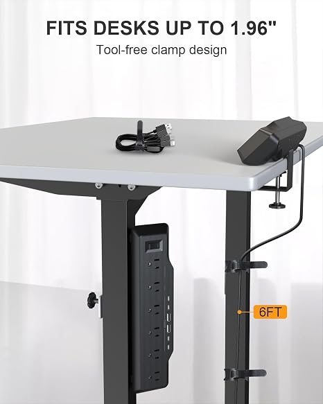Desk Clamp Power Strip 6 Outlets 4 USB C Ports 35W 1800J Surge Protector Black