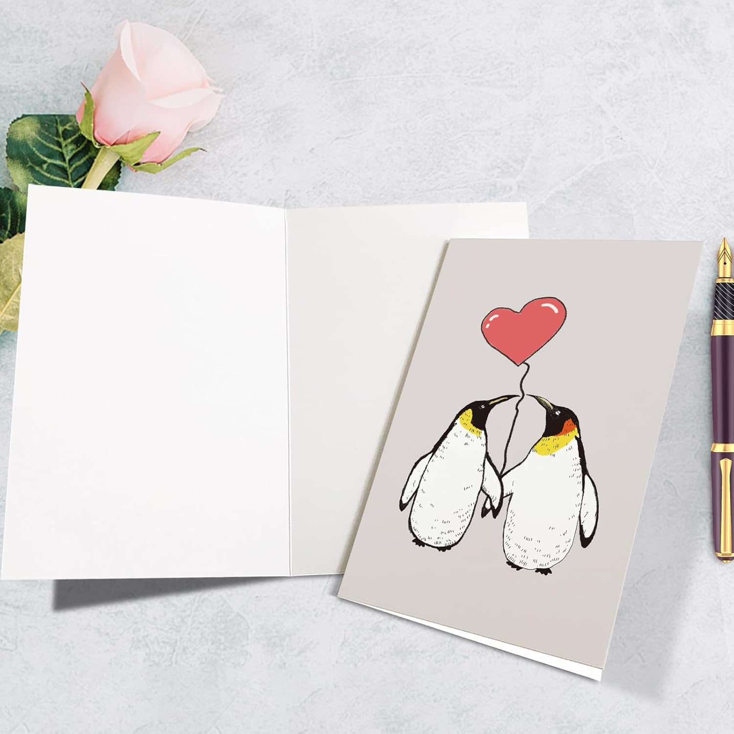 Penguins Valentines Day Card For Him Her, Sweet Anniversary Card For Penguins Lover, Cute Love Card For Husband Wife Boyfriend Girlfriend