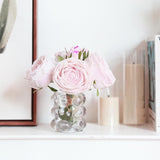 Fake Flowers With Vase,Real Touch Light Pink Roses Realistic Faux Flowers In Vase For Wedding Home Dining Table Centerpiece Decor(Light Pink)