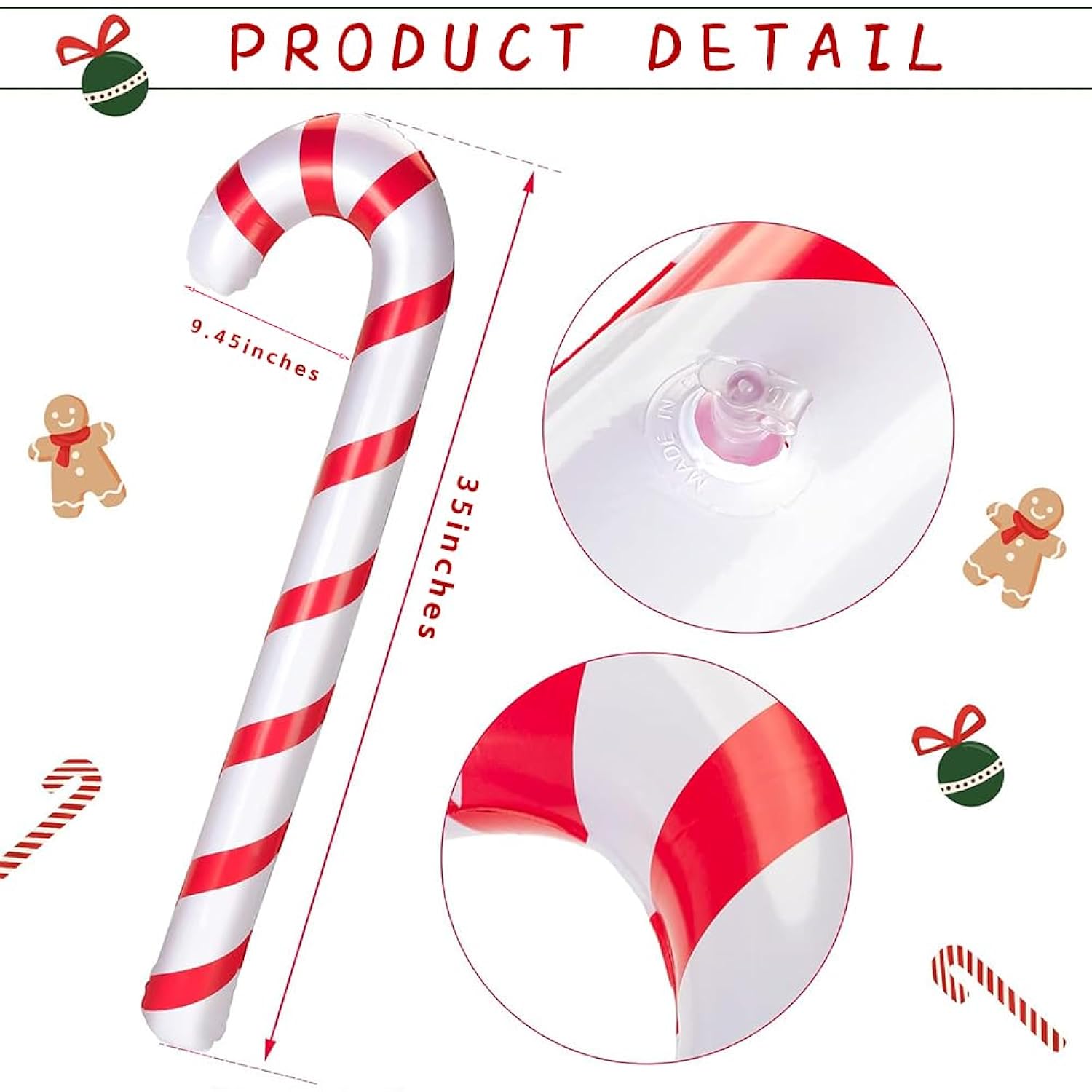 6Pcs Inflatable Candy Canes For Christmas Decorations,35 Inch Plastic Inflatable Candy Cane Balloons For Party Decoratio
