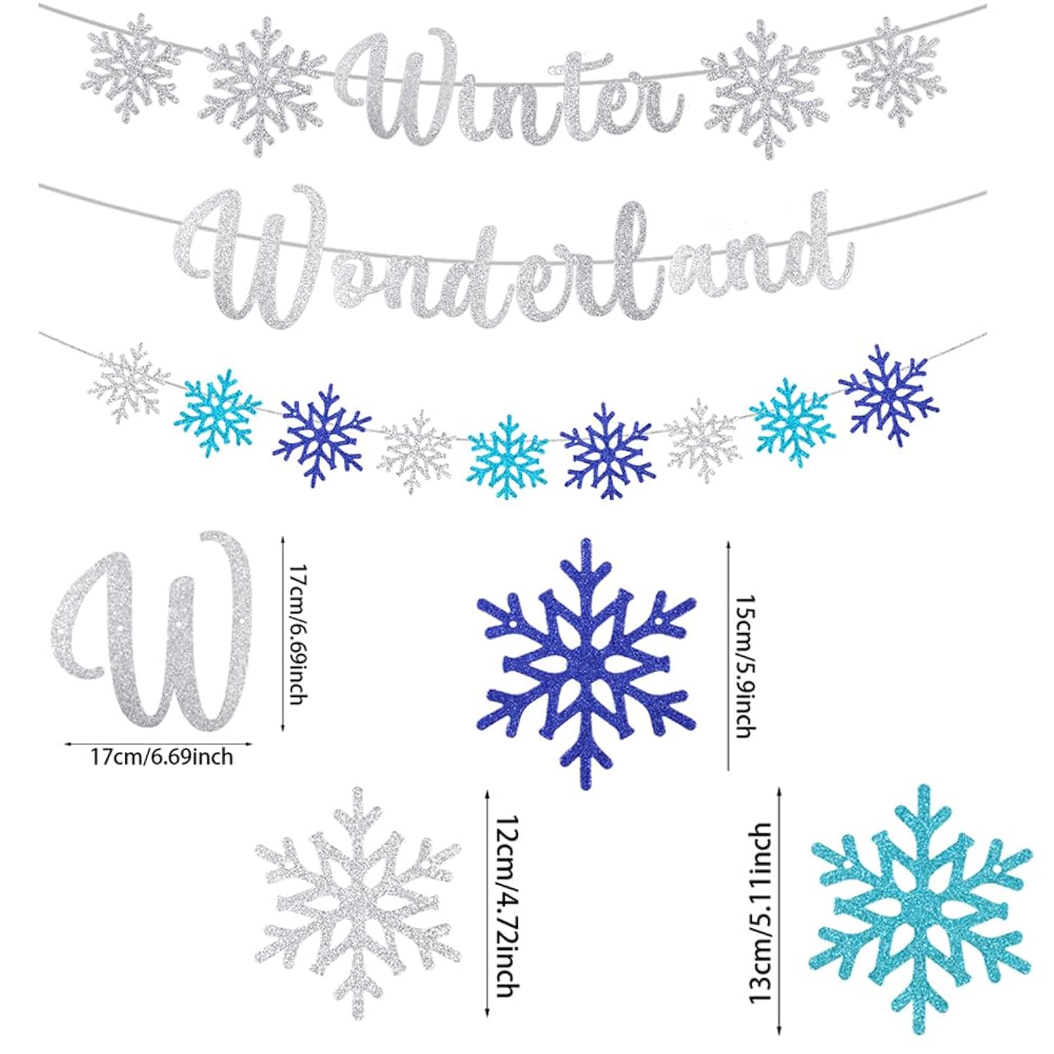Winter Wonderland Party Decorations 56Pcs Blue White Silver Snowflake Balloons,Banner,3D Paper Hanging Snowflakes Garland For Christmas Winter Onederland 1St Birthday Party New Year Decoration