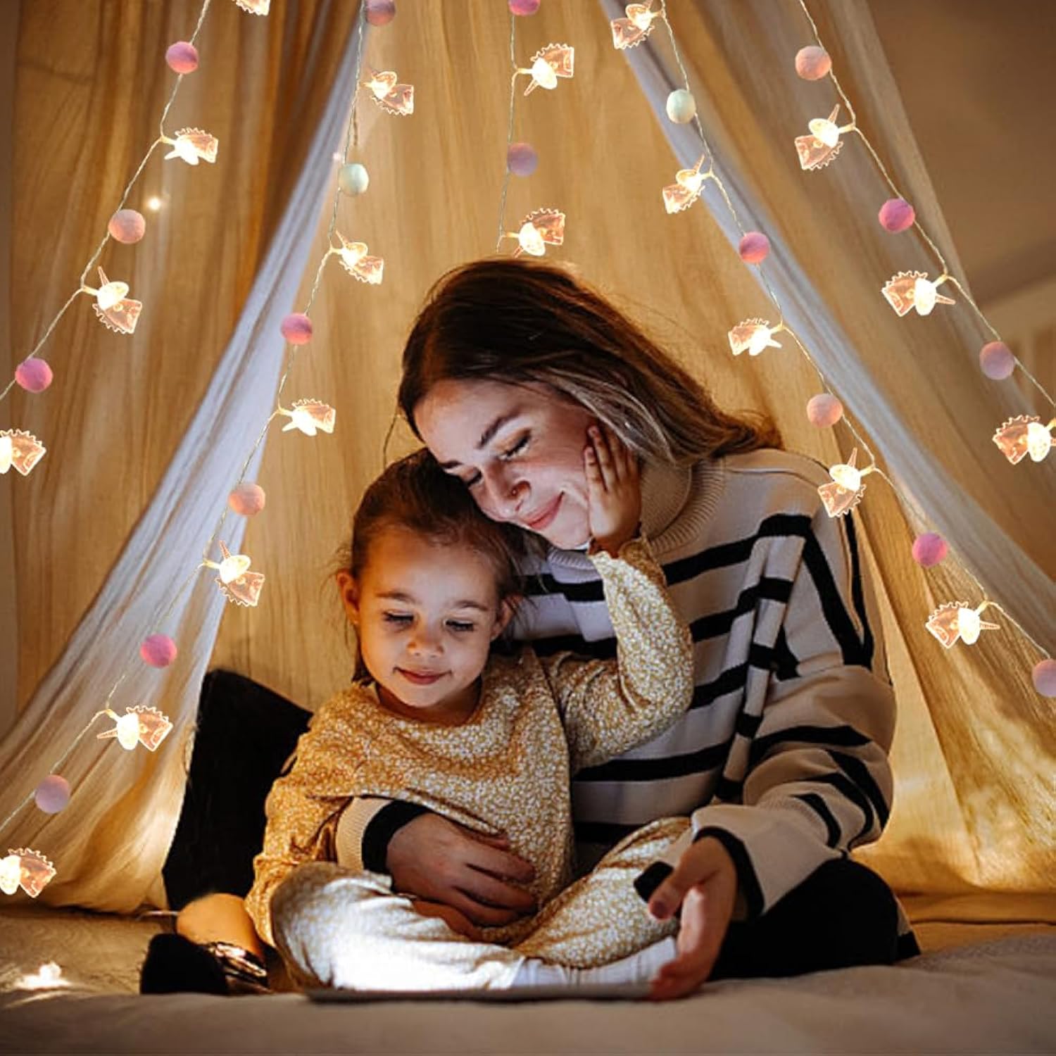 9.85Ft Room Decor String Lights With 20 Cute Pompoms 20 Pink Unicorn Led Lights Battery Operated With Timer For Girls Be
