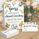 Guessing Animal Crackers Baby Shower Party Game Cards, Woodland Forest Animals Baby Shower Party Raffle Insert Ticket, Baby Showers Decorations Game Cards Kit (1 Standing Sign + 50 Guessing Cards)