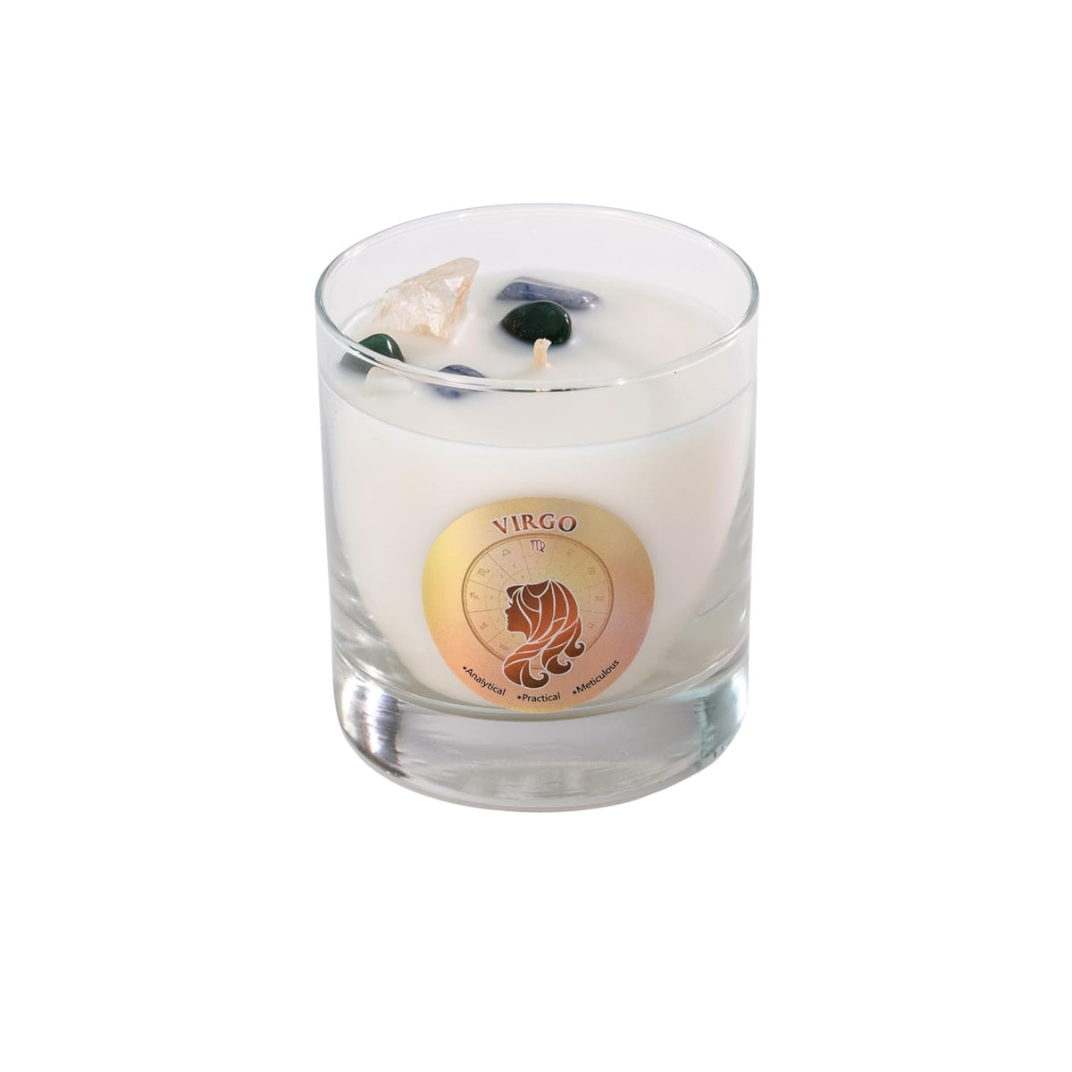 Astrology Glass Jar Candle, Virgo Zodiac Sign, 8.8 Oz Blue Quartz & Green Adventurine Crystal Infused - Lily, Rose, Sandalwood, Amber, & Vanilla - Usa Made, Birthday & Metaphysical Gift