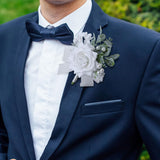 White Corsage And Boutonniere Set For Wedding, Prom, Party - Rose Wrist Artificial Flowers For Mother Of Bride And Groom (1 Set)