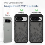 Pixel 9/9 Pro Case, Cute Black Floral, Soft TPU, Shockproof, Slim, for Women