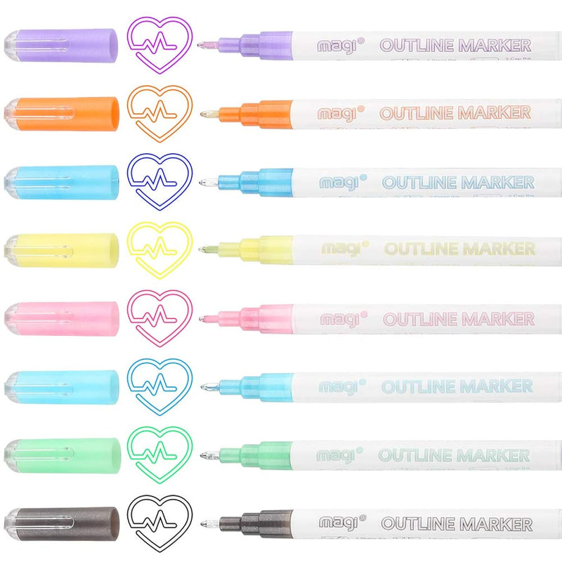 Super Squiggles Double Line Markers, 8 Dream Color Self-Outline Metallic Pens