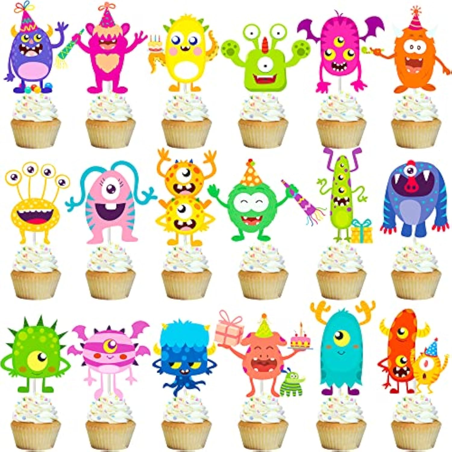 36Pcs Little Monster Cupcake Toppers, Green, Baby Shower, Birthday Decorations For Kids Party