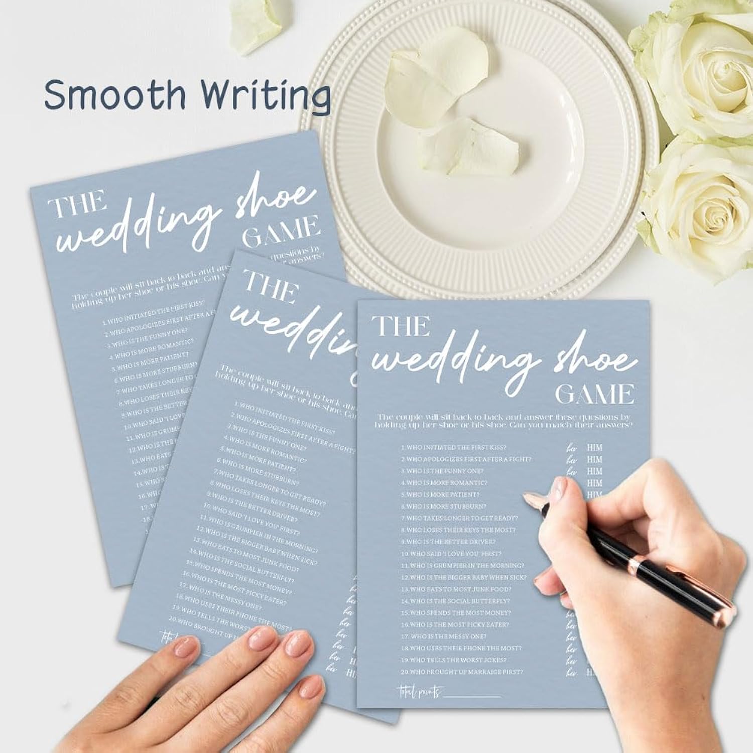 Wedding Shoe Game Bridal Shower Games - 30 Pcs Blue Wedding Game Cards - Newlyweds Games, Engagement, Mr & Mrs, Bridal Shower Party Favor & Decorations - A05