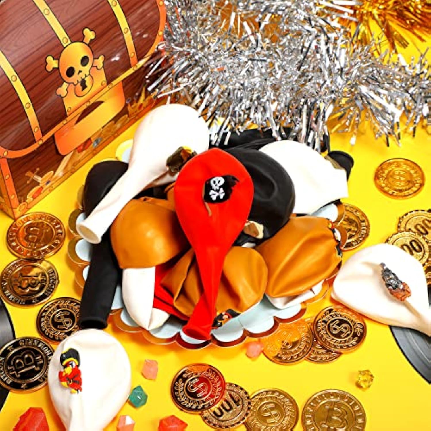 45 Pcs Pirate Party Balloons Red Black White Latex Balloons Set Round Caribbean Gold Skull Pirate Ship Sea Sailing Decoration For Birthday Party Halloween Supplies