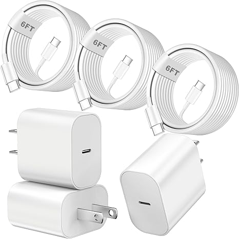 3 Pack 20W USB C Fast Charger with 6FT USB C Cable for iPhone 17 16 15 Pro Max