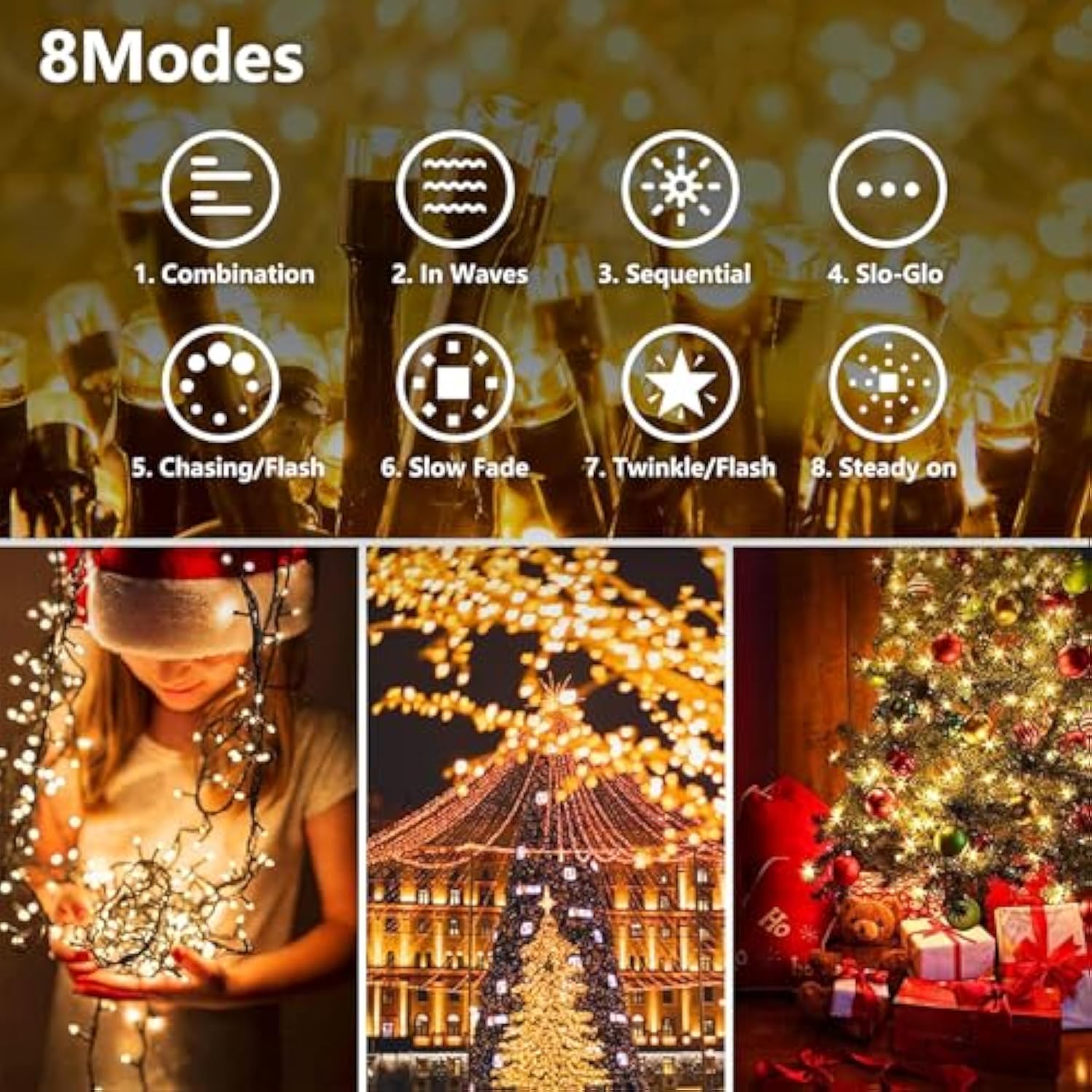 3.3Ft Twinkle Lights Battery Operated 100 Led Christmas String Lights 8 Modes Waterproof For Home, Garden, Party, Holida