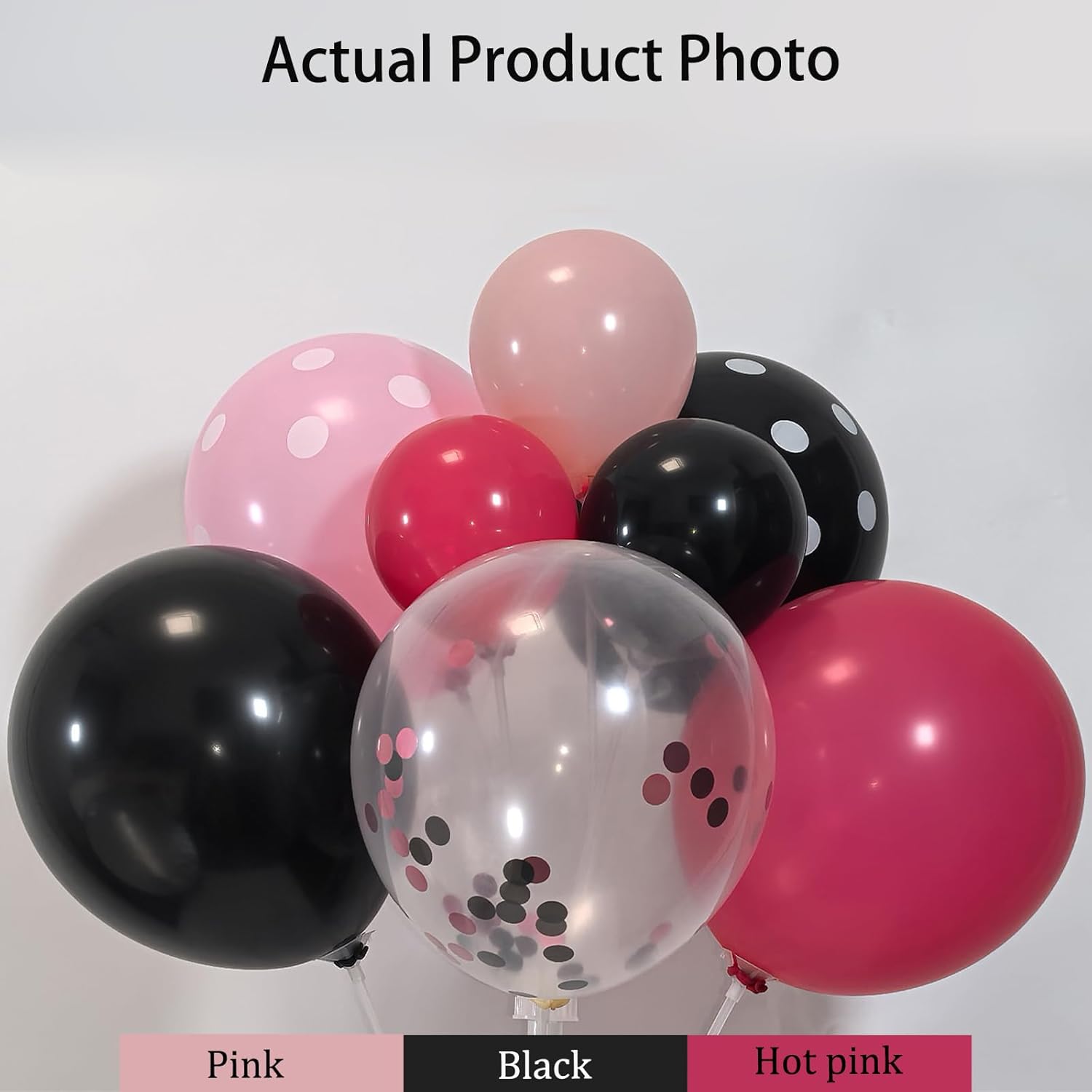 Pink And Black Balloon Arch Kit Black Pink Polka Dot Balloons Valentines Balloons With Bow & Heart Balloons For Bow Birthday Galentines Decorations Bachelorette Princess Party Baby Shower