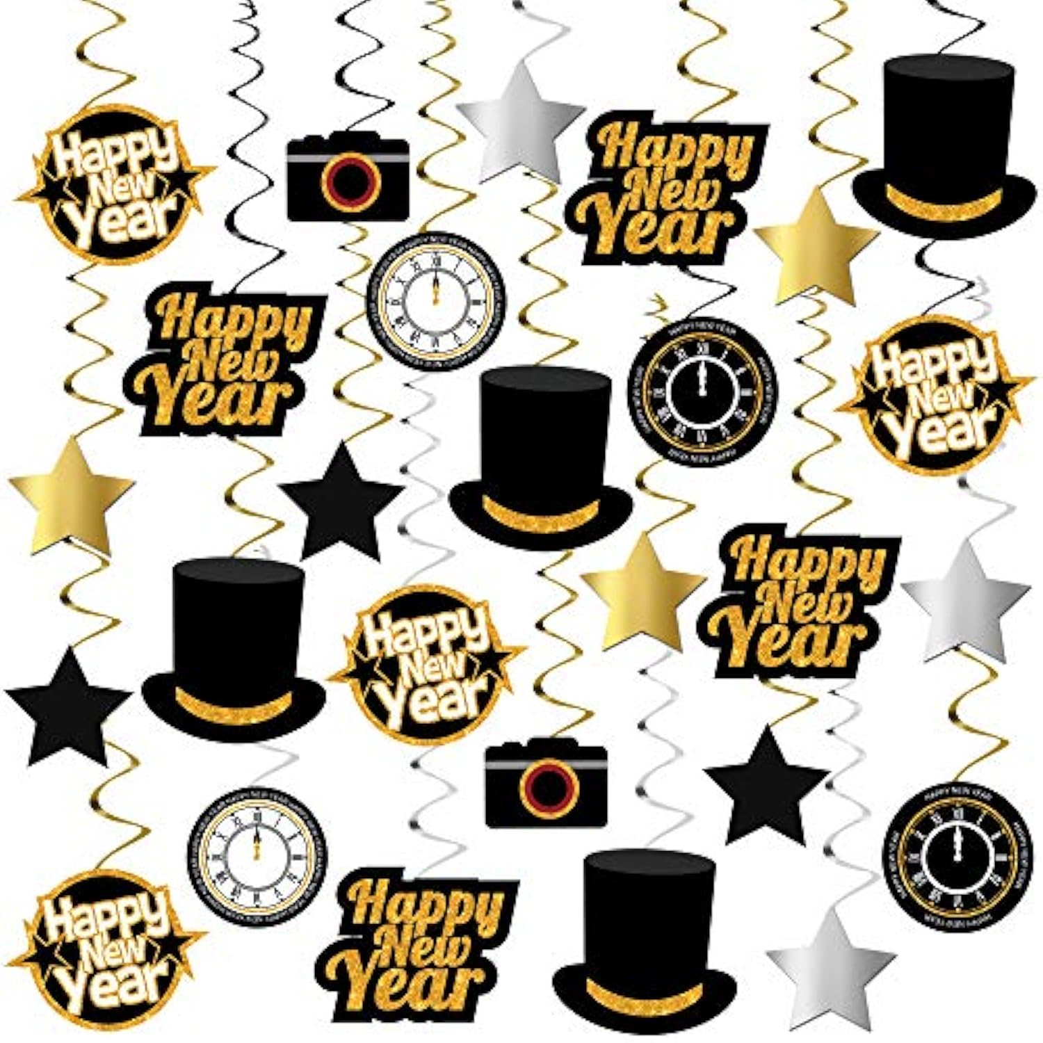 30 Pcs Happy New Year Hanging Swirls for 2026 New Year Eve Party Decorations