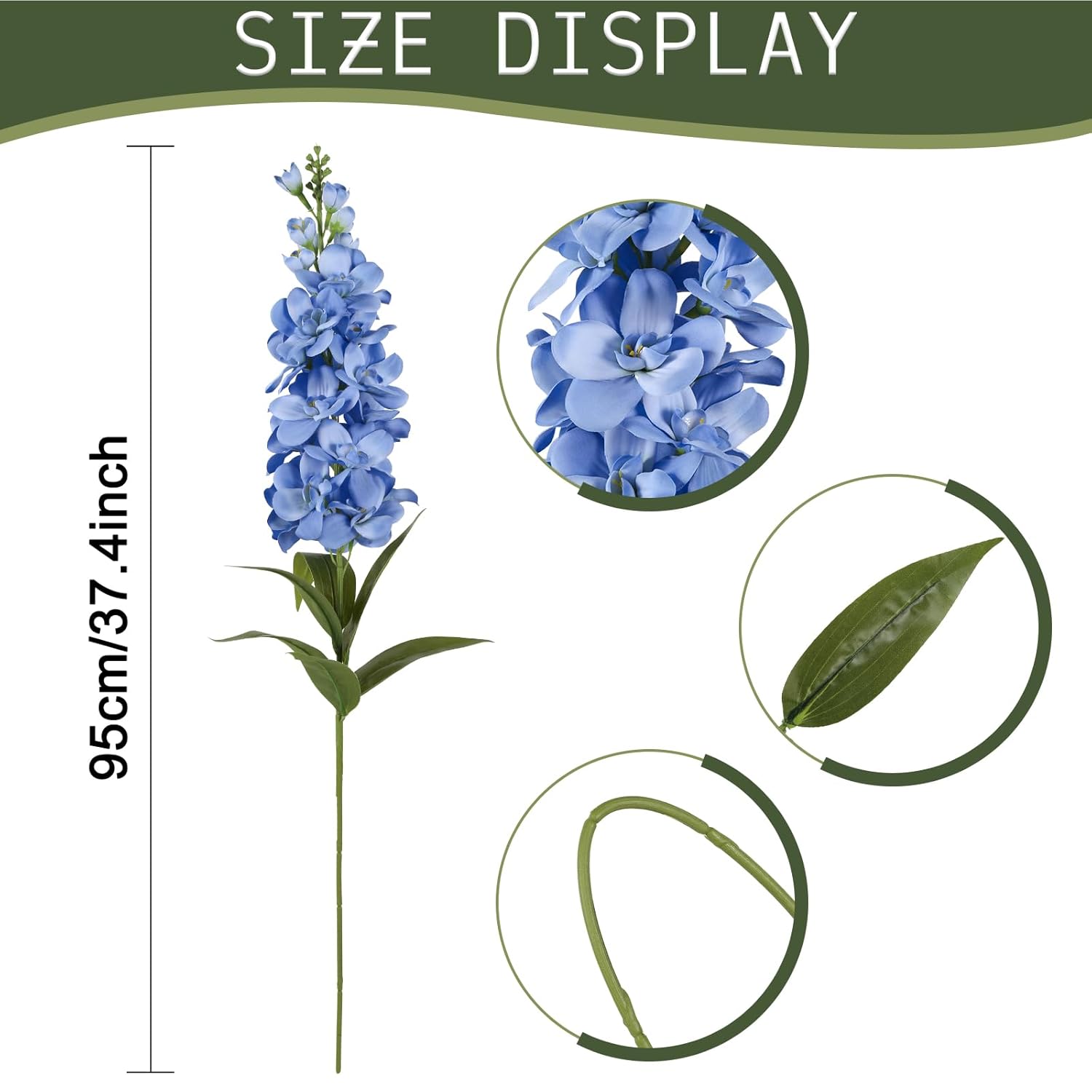 Blue Flowers Artificial 5Pcs Long Stem Blue Delphinium Artificial Flowers 37.4" Velvet Faux Flowers For Vase Decor, Wedding Centerpieces, Floral Arrangements