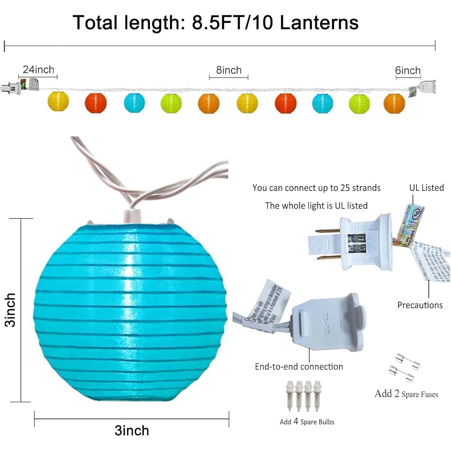 Lantern String Lights, 8.5Ft Indoor Lantern Christmas Lights With 10 Led Colorful Lanterns For Home Patio Party Wedding