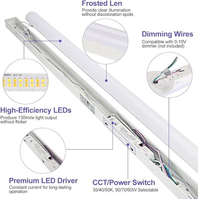 4 Pack 8FT LED Linear Light Fixtures 90W 70W 60W CCT Adjustable Dimmable Shop Lights