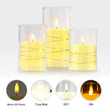 Flickering Flameless Candle With Star String Lights,Acrylic Battery Operated Pillar Candles With Remote Control For Romantic Mood Festival Wedding Home Party Decor - 3 Pack Pure White