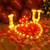 I Love U Light Letters Valentine Day Red Light Letters 24Pcs Flameless Candles 1000Pcs Fake Rose Petals 30Pcs Red Balloons 1Pcs Love Balloons For Valentine'S Day Decoration