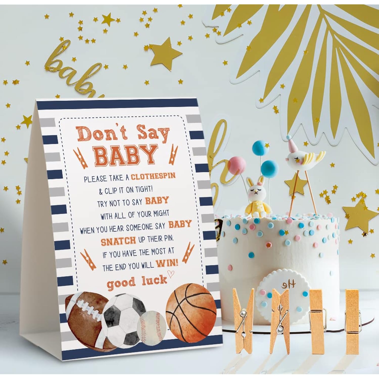 Don'T Say Baby Clothespin Game, Sports Baby Shower Games(Pack Of 1 Sign And 50 Mini Clothespins),Baby Shower Decorations,Baby Shower Game Gender Neutral,Party Favors Supplies - 11