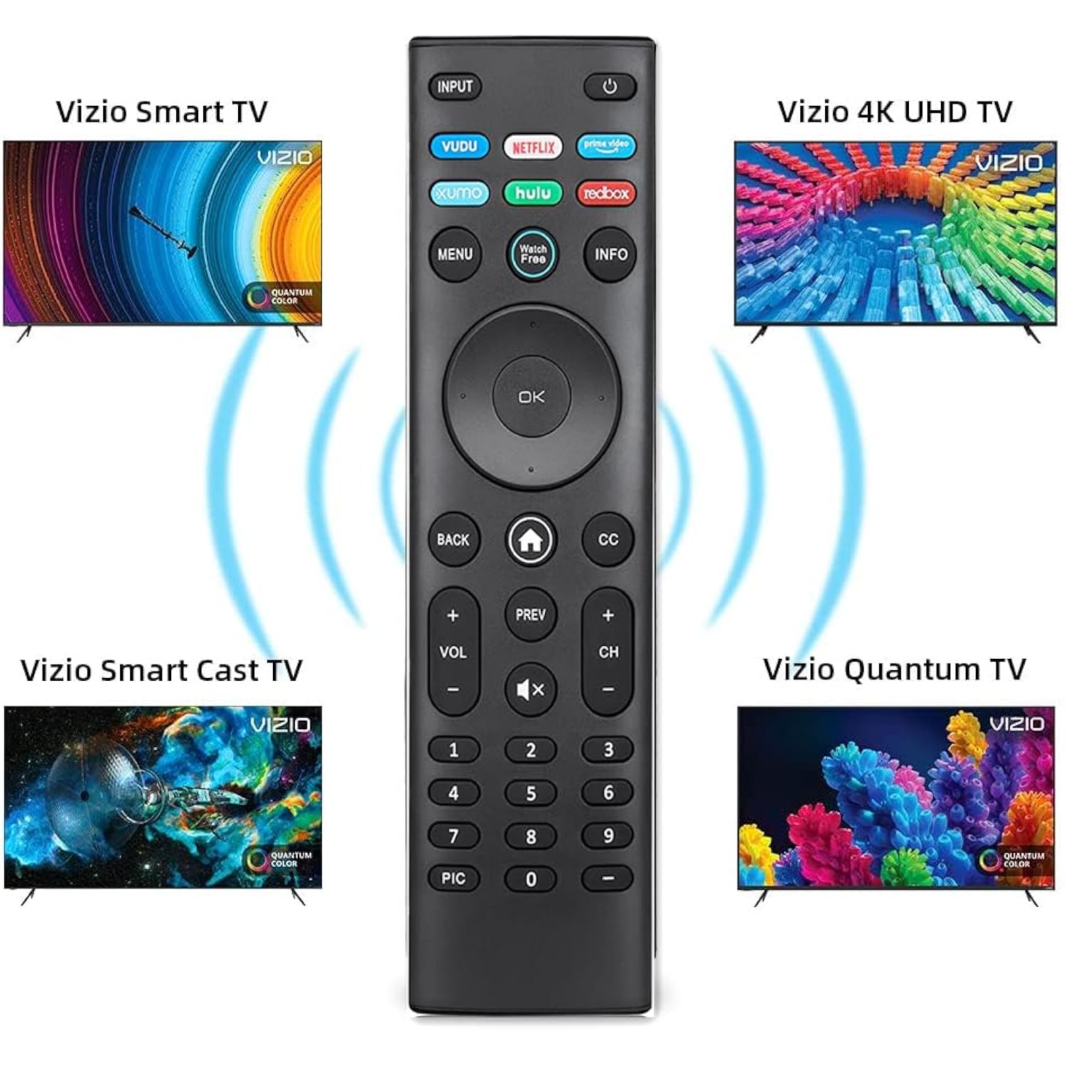 XRT140 Universal Remote for Vizio Smart TVs with Vudu, Netflix, Prime, Hulu Keys
