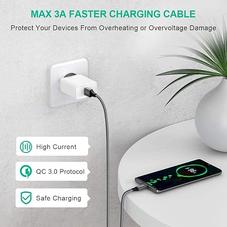 2 Pack 2FT USB A to USB C Fast Charging Cable for iPhone 17 16 15 Samsung Galaxy