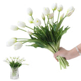 15Pcs Artificial Tulips Real Touch White Faux Latex Flowers Lifelike Fake Tulip Bouquet Flowers Arrangements For Wedding Home Kitchen Garden Table Party Decoration