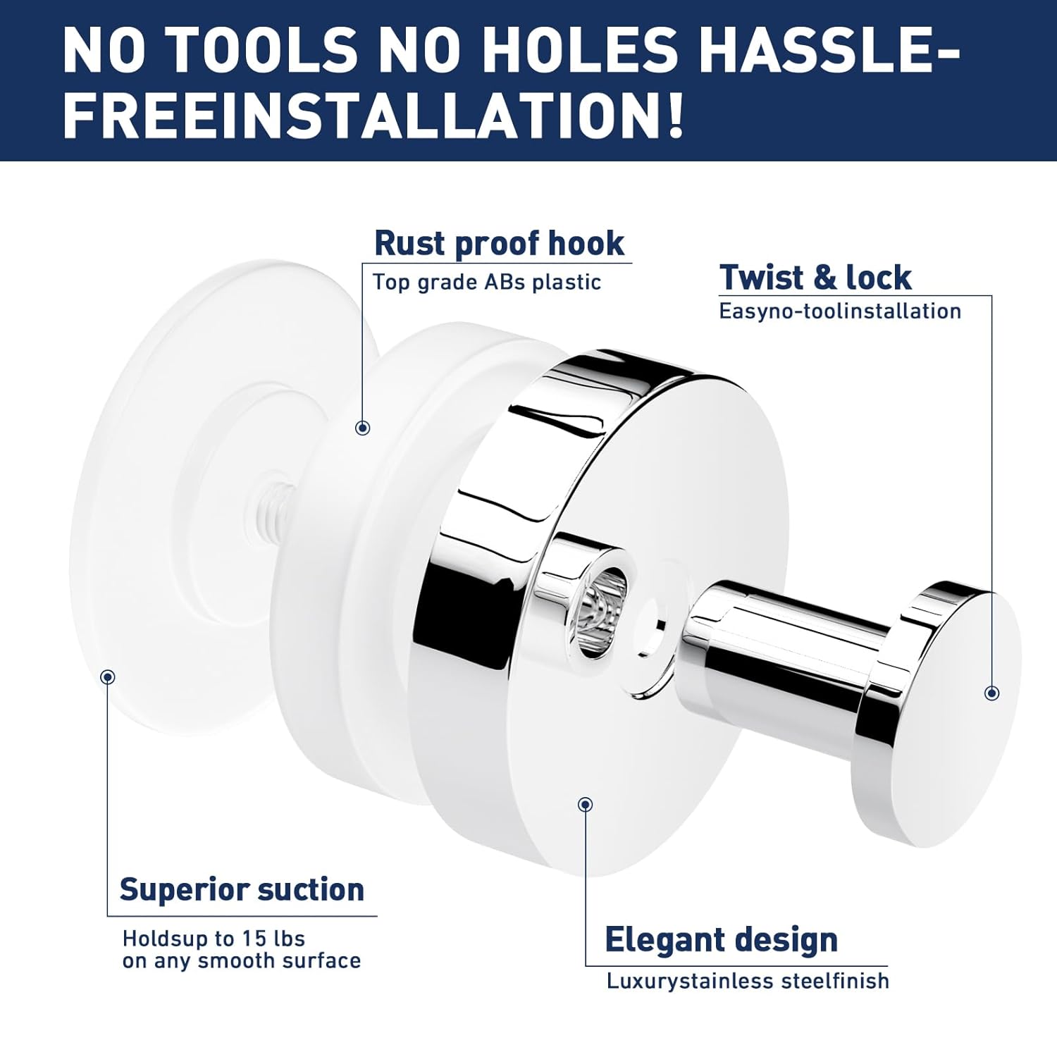 Suction Cup Hooks For Shower,Removable Suction Hooks For Bathroom Shower Wall,Glass Windows,Doors Hanging Towels,Suction Cup Wreath Hanger Holder For Christmas-Chrome(2 Pack)