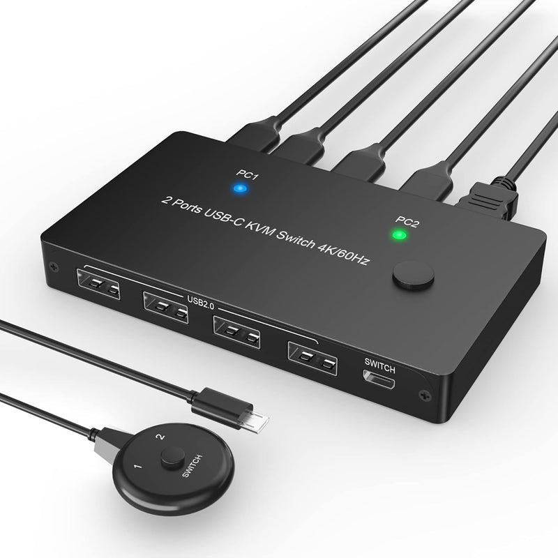 Usb C Kvm Switch 4K@60Hz, Usb C Switcher For 2 Computers Share 1 Hdmi Hd Monit