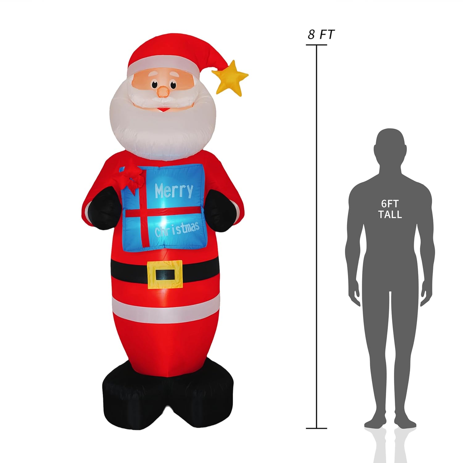 Christmas 8Ft Inflatables Santa Claus With Gift Box And Build-In Led Lights, Xmas Blow Up Gift For Indoor, Outdoor, Part