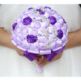 7.1" Handmade Satin Rose Bridal Bouquet Toss Round Wedding Bouquet Throw Toss Artificial Flower Bunch Light Purple + Purple