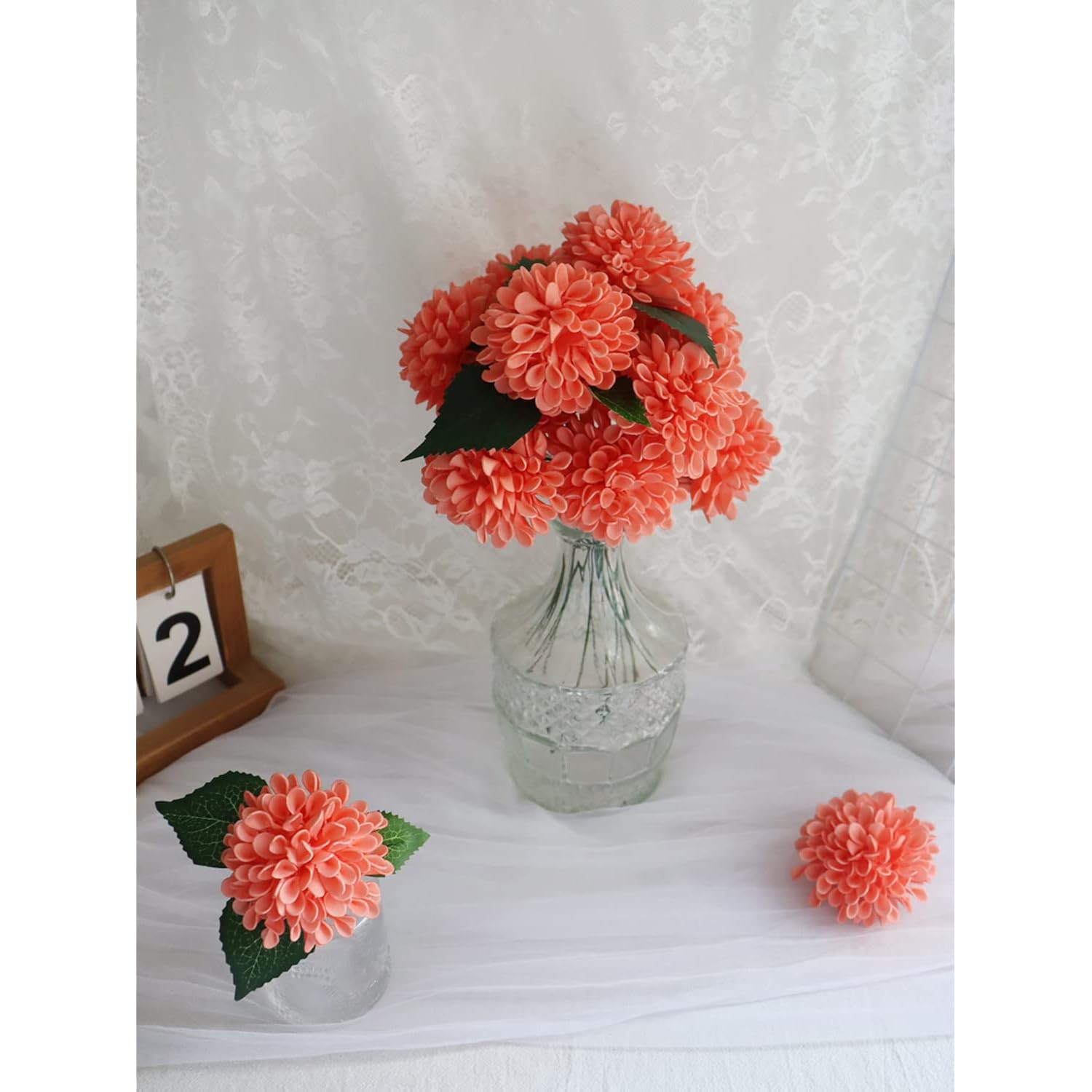 Artificial Flowers Coral Dahlia Daisy Flowers 25 Pcs Fake Roses W/Stem For Diy Wedding Bouquets Floral Centerpieces Arrangements Baby Shower Cake Flower Decor