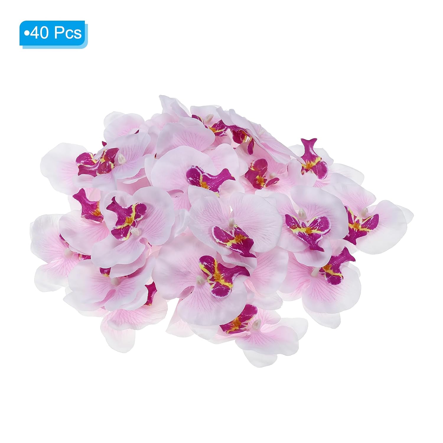 3.5" Artificial Orchid Flower Heads, 40 Pack Silk Phalaenopsis Fake Butterfly Orchid Heads For Wedding Floral Bouquet Decor Diy Craft Making, White Purple